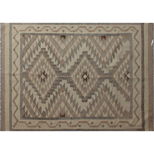 Union Rustic Juno Geometric HandKnotted Wool Area Rug in Gray/Beige Wayfair